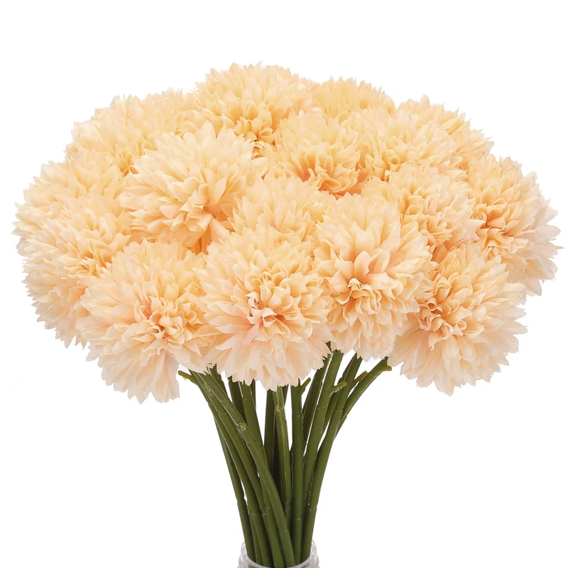 Artificial Flower Heads Silk Chrysanthemum Hydrangea Champagne Faux 24Pcs