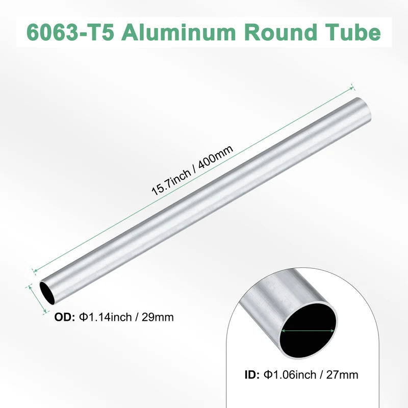 1-Pack 6063 Aluminum Round Tube, 27mmx29mm(IDxOD) 400mm Length Straight Tubing
