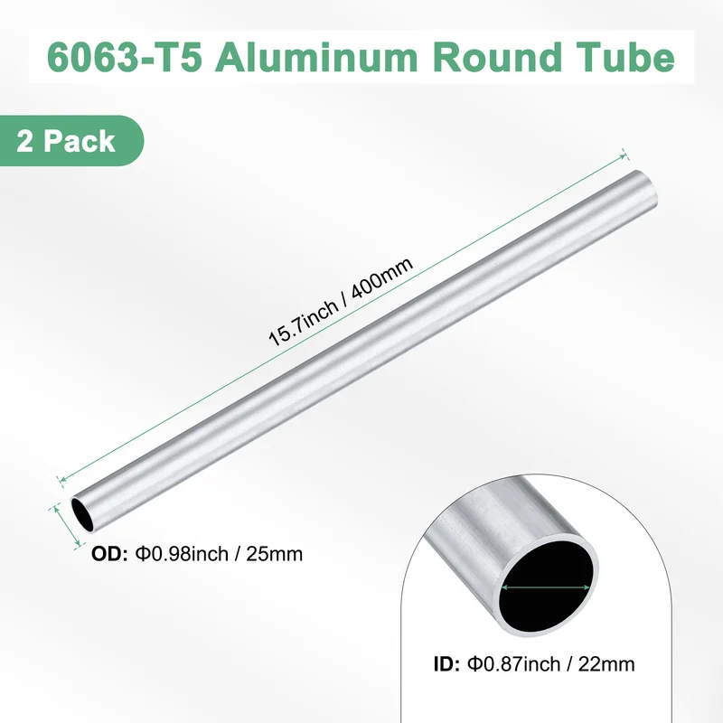 2-Pack 6063 Aluminum Round Tube, 22mmx25mm(IDxOD) 400mm Length Straight Tubing