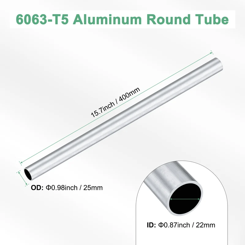 1-Pack 6063 Aluminum Round Tube, 22mmx25mm(IDxOD) 400mm Length Straight Tubing