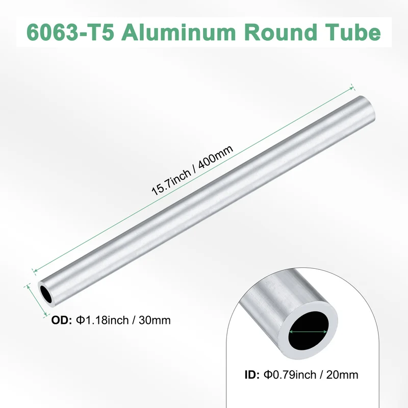 1-Pack 6063 Aluminum Round Tube, 20mmx30mm(IDxOD) 400mm Length Straight Tubing