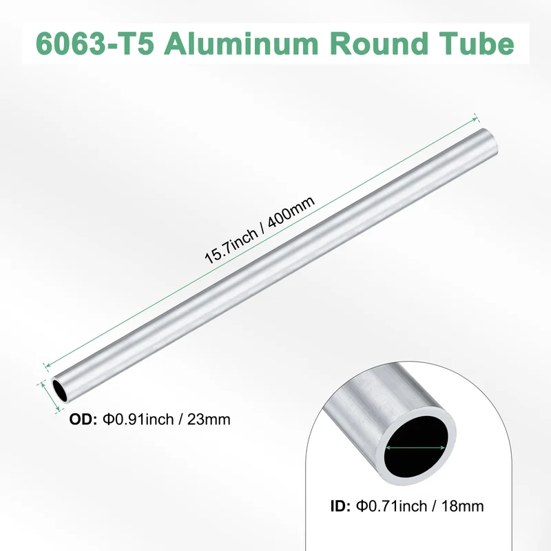 1-Pack 6063 Aluminum Round Tube, 18mmx23mm(IDxOD) 400mm Length Straight Tubing