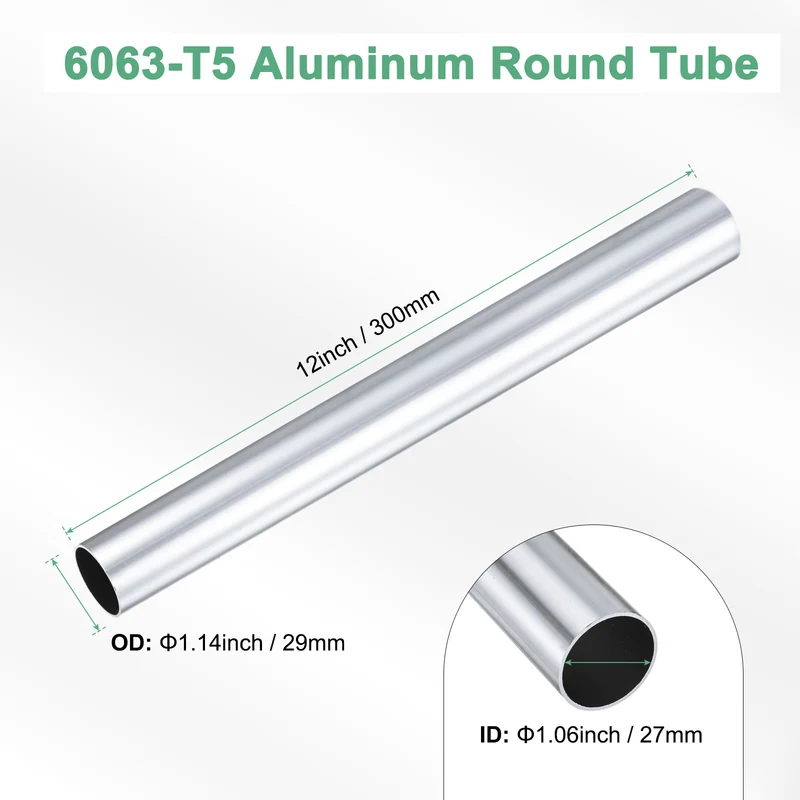 1-Pack 6063 Aluminum Round Tube, 27mmx29mm(IDxOD) 300mm Length Straight Tubing