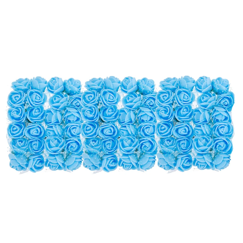 Artificial Rose Flower Heads, Sky Blue Mini Faux Flowers 0.8 Inch-1 Inch 72Pcs