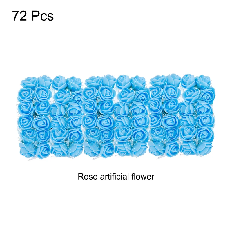 Artificial Rose Flower Heads, Sky Blue Mini Faux Flowers 0.8 Inch-1 Inch 72Pcs