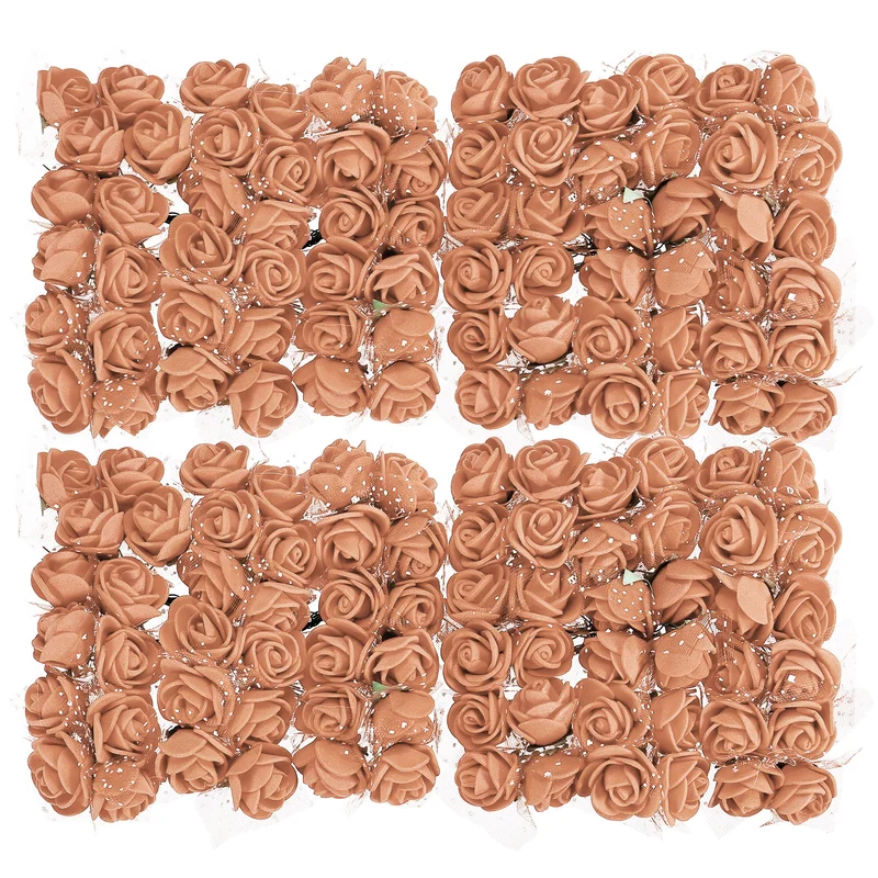 Artificial Rose Flower Heads, Brown Mini Faux Flowers 0.8 Inch-1 Inch 144Pcs