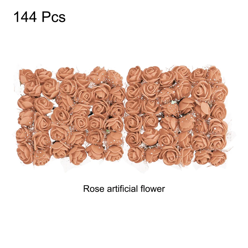 Artificial Rose Flower Heads, Brown Mini Faux Flowers 0.8 Inch-1 Inch 144Pcs