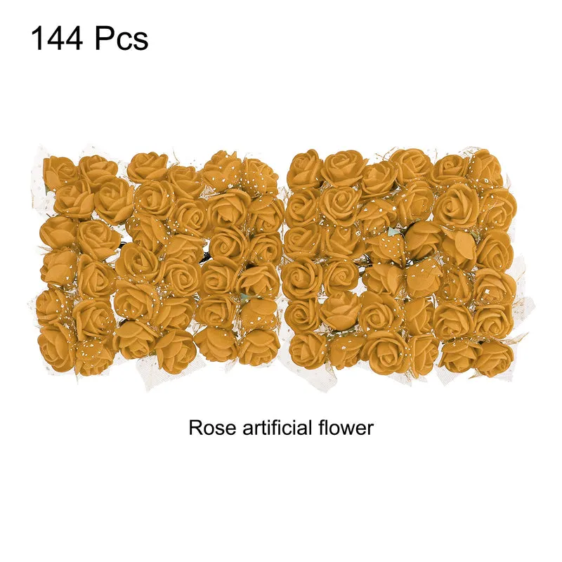 Artificial Rose Flower Heads, Gold Tone Mini Faux Flowers 0.8 Inch-1 Inch 144Pcs