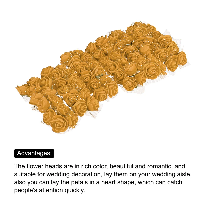 Artificial Rose Flower Heads, Gold Tone Mini Faux Flowers 0.8 Inch-1 Inch 144Pcs