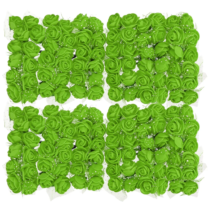 Artificial Rose Flower Heads, Green Mini Faux Flowers 0.8 Inch-1 Inch 144Pcs