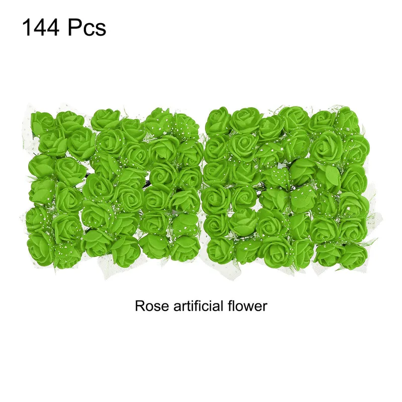 Artificial Rose Flower Heads, Green Mini Faux Flowers 0.8 Inch-1 Inch 144Pcs