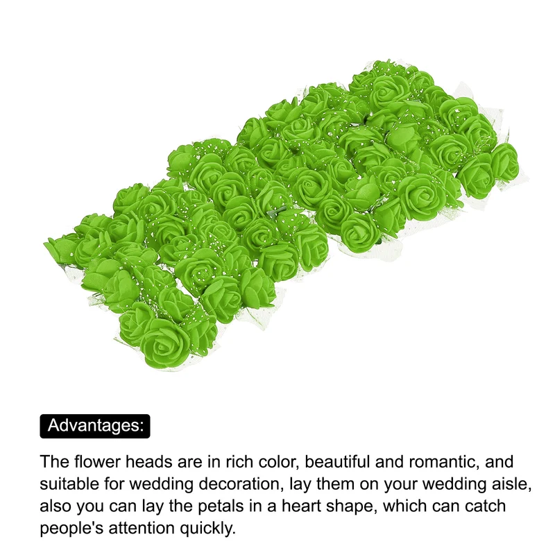 Artificial Rose Flower Heads, Green Mini Faux Flowers 0.8 Inch-1 Inch 144Pcs