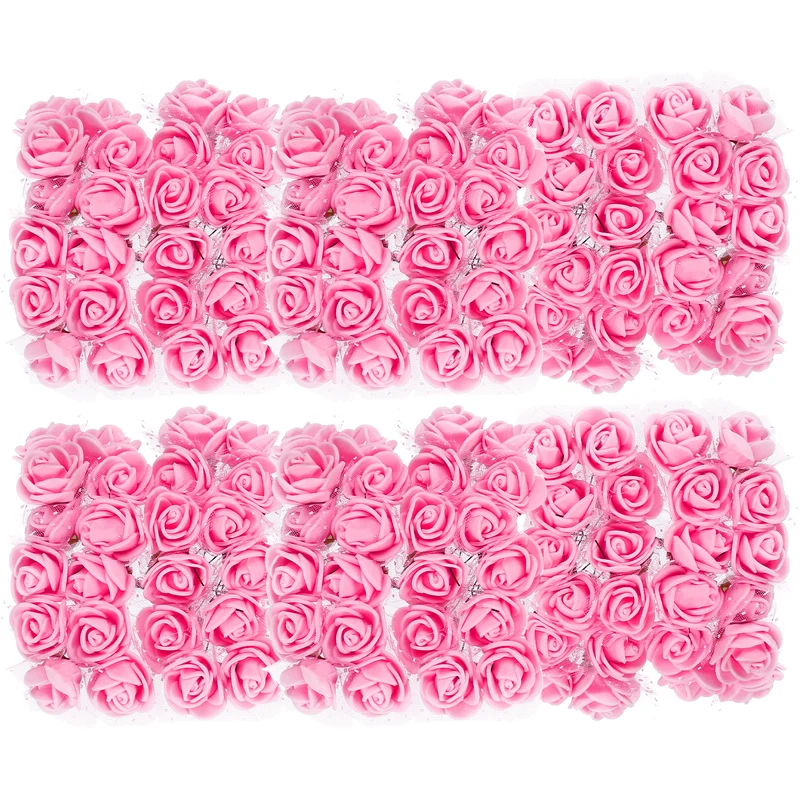 Artificial Rose Flower Heads, Pink Mini Faux Flowers 0.8 Inch-1 Inch 144Pcs