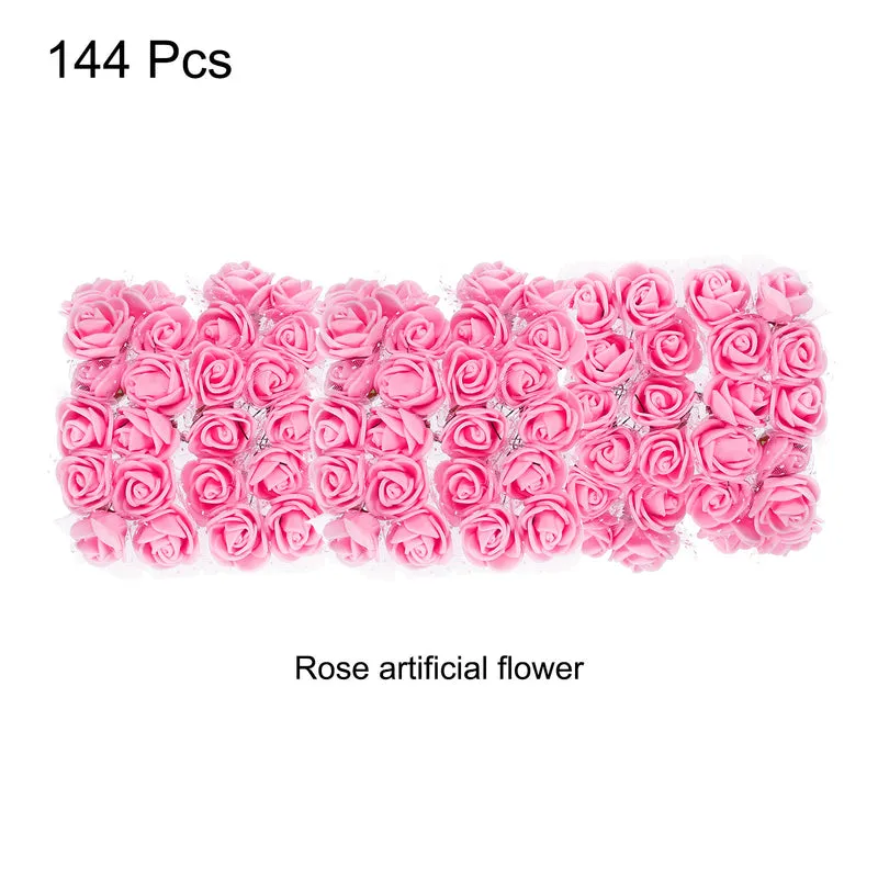 Artificial Rose Flower Heads, Pink Mini Faux Flowers 0.8 Inch-1 Inch 144Pcs