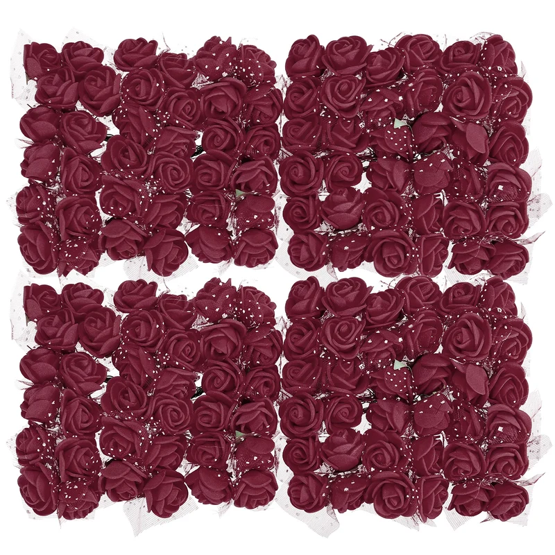 Artificial Rose Flower Heads, Dark Red Mini Faux Flowers 0.8 Inch-1 Inch 144Pcs