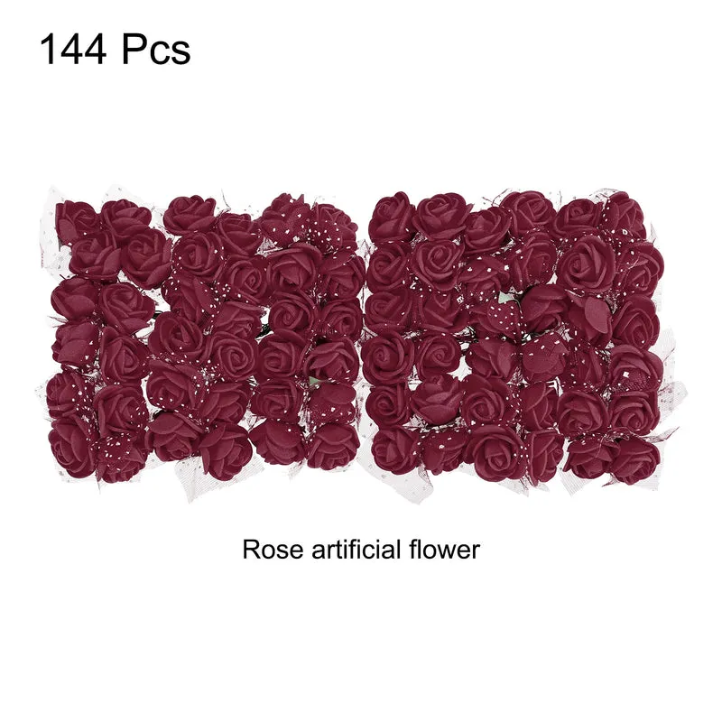 Artificial Rose Flower Heads, Dark Red Mini Faux Flowers 0.8 Inch-1 Inch 144Pcs