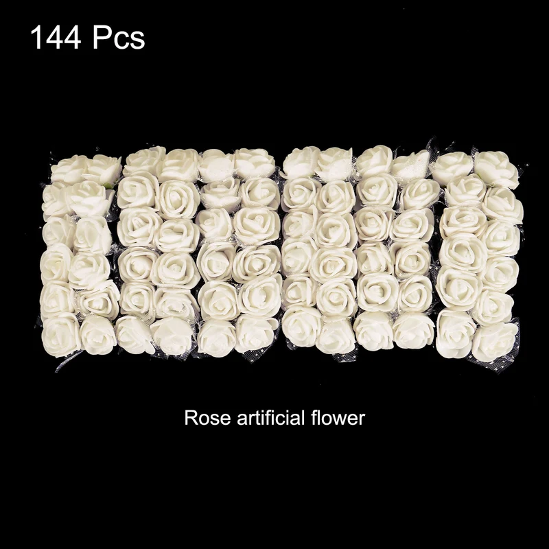 Artificial Rose Flower Heads, White Mini Faux Flowers 0.8 Inch-1 Inch 144Pcs