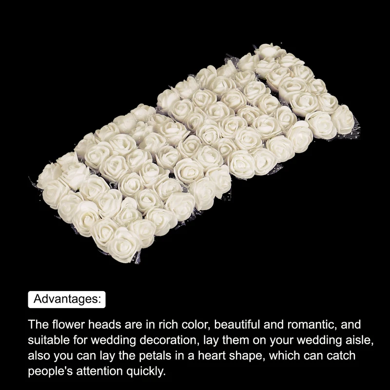 Artificial Rose Flower Heads, White Mini Faux Flowers 0.8 Inch-1 Inch 144Pcs