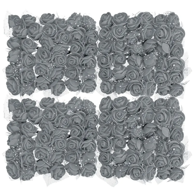 Artificial Rose Flower Heads, Grey Mini Faux Flowers 0.8 Inch-1 Inch 144Pcs