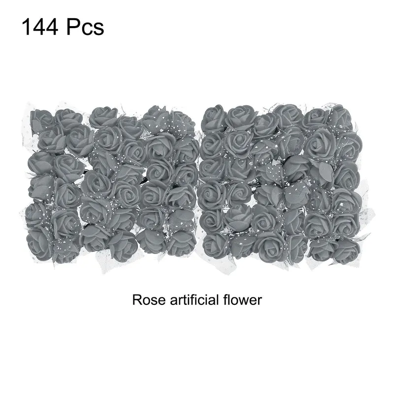 Artificial Rose Flower Heads, Grey Mini Faux Flowers 0.8 Inch-1 Inch 144Pcs