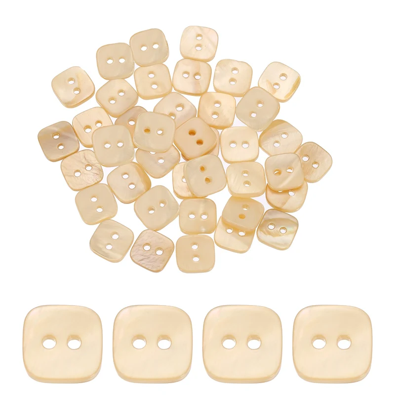 50 Pcs Square Mother of Pearl Buttons 2 Holes 11.5mm for Sewing Crafts Yellow