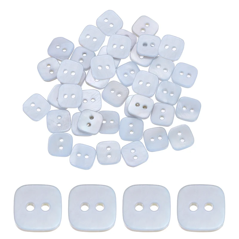 50 Pcs Square Mother of Pearl Buttons 2 Holes 11.5mm for Sewing Crafts Blue