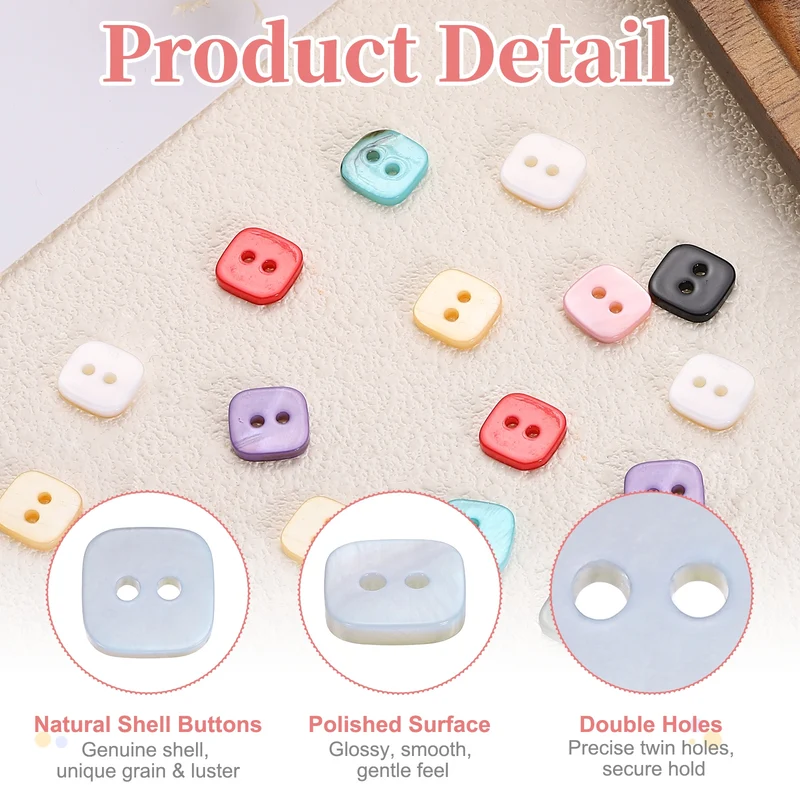 50 Pcs Square Mother of Pearl Buttons 2 Holes 11.5mm for Sewing Crafts Blue