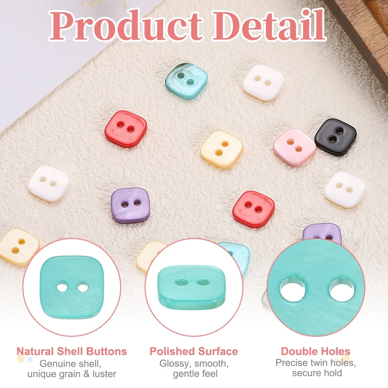 50 Pcs Square Mother of Pearl Buttons 2 Holes 11.5mm for Sewing Crafts Green