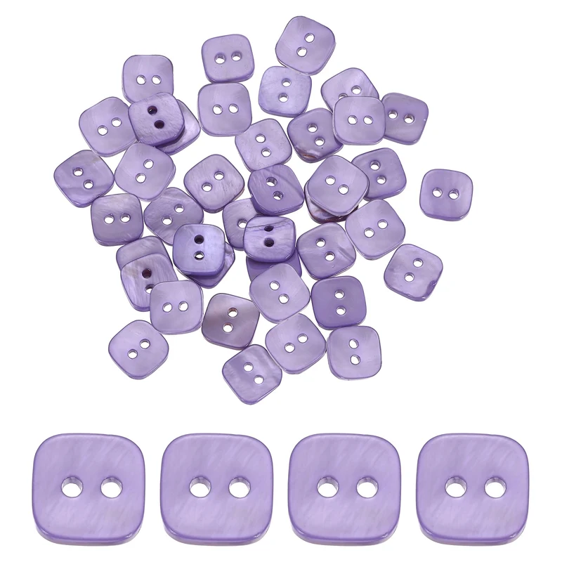 50 Pcs Square Mother of Pearl Buttons 2 Holes 11.5mm for Sewing Crafts Purple