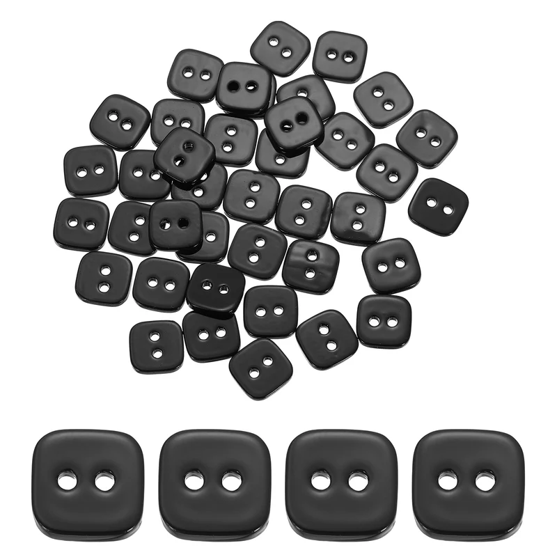 50 Pcs Square Mother of Pearl Buttons 2 Holes 11.5mm for Sewing Crafts Black