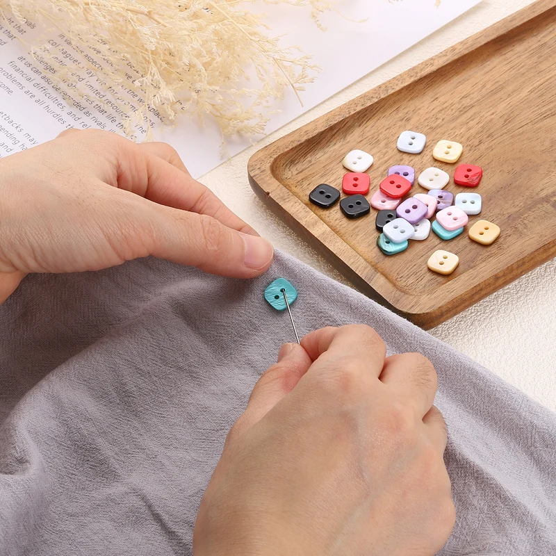 50 Pcs Square Mother of Pearl Buttons 2 Holes 11.5mm for Sewing Crafts Black