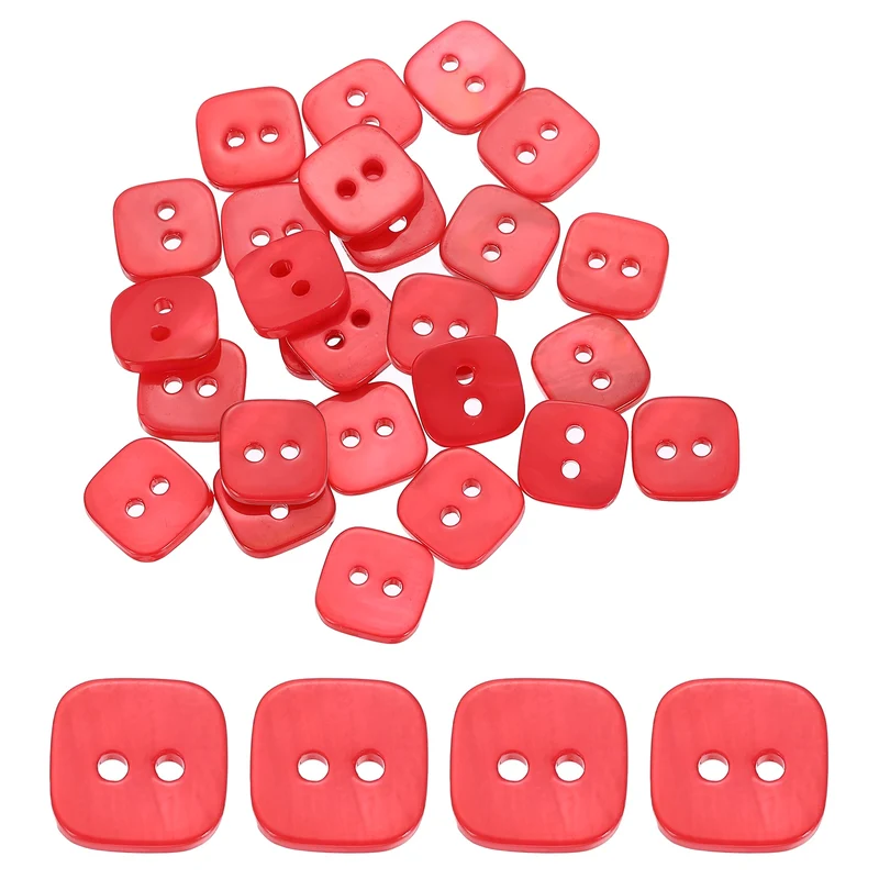 30 Pcs Square Mother of Pearl Buttons 2 Holes 11.5mm for Sewing Crafts Red