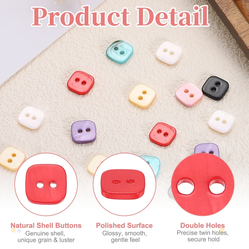 30 Pcs Square Mother of Pearl Buttons 2 Holes 11.5mm for Sewing Crafts Red