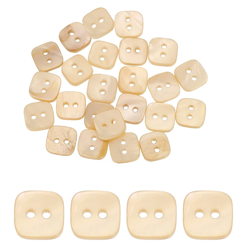 30 Pcs Square Mother of Pearl Buttons 2 Holes 11.5mm for Sewing Crafts Yellow