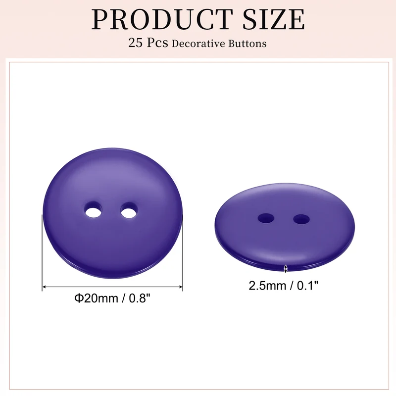25 Pcs 20mm Resin Sewing Buttons, 2 Hole for Sewing Coats Shirts, Deep Purple