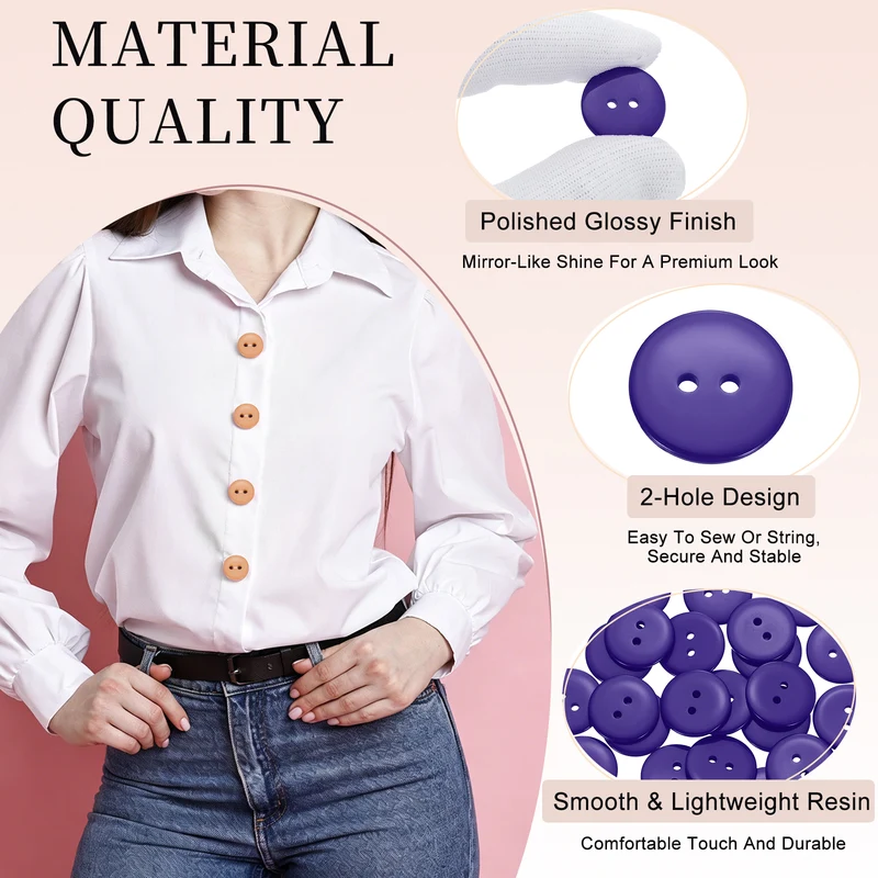 25 Pcs 20mm Resin Sewing Buttons, 2 Hole for Sewing Coats Shirts, Deep Purple