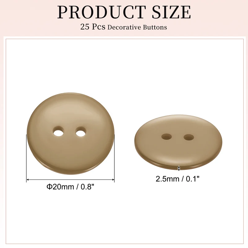 25 Pcs 20mm Resin Sewing Buttons, 2 Hole for Sewing Coats Shirts, Camel
