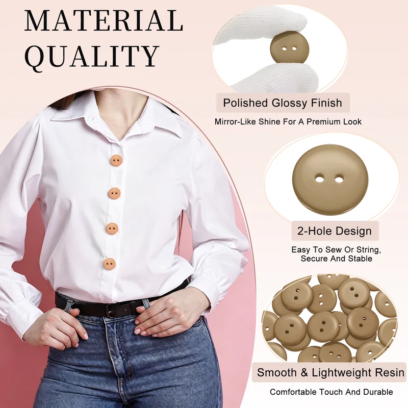 25 Pcs 20mm Resin Sewing Buttons, 2 Hole for Sewing Coats Shirts, Camel