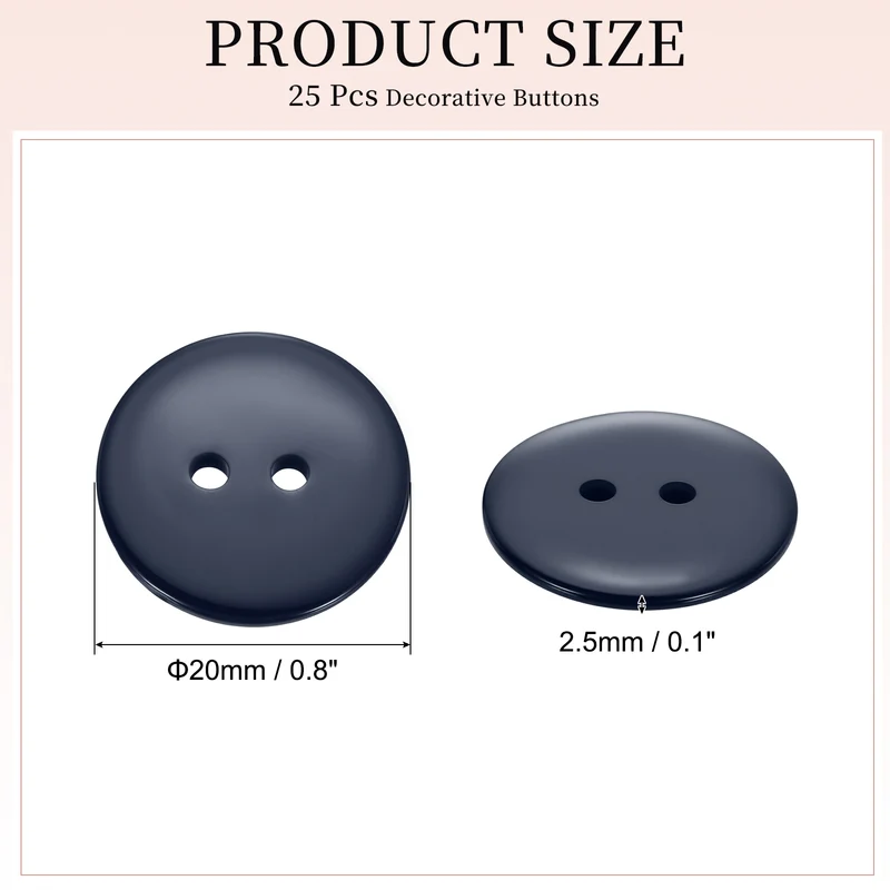 25 Pcs 20mm Resin Sewing Buttons, 2 Hole for Sewing Coats Shirts, Navy Blue
