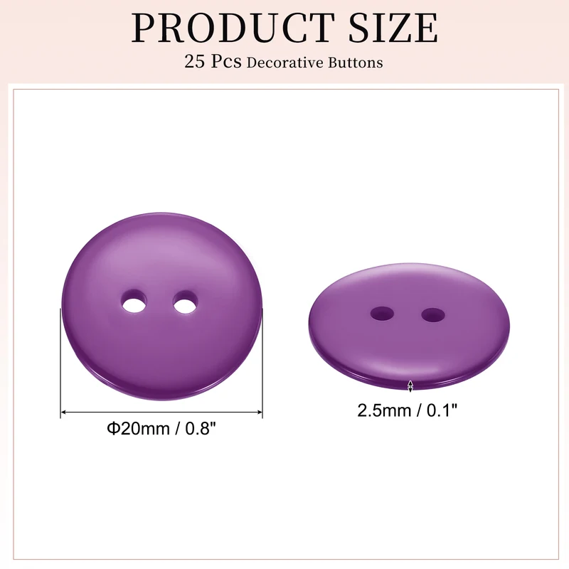 25 Pcs 20mm Resin Sewing Buttons, 2 Hole for Sewing Coats Shirts, Purple