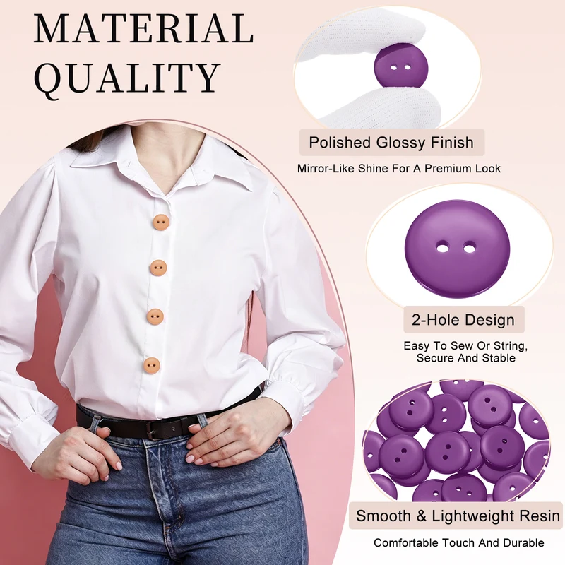 25 Pcs 20mm Resin Sewing Buttons, 2 Hole for Sewing Coats Shirts, Purple