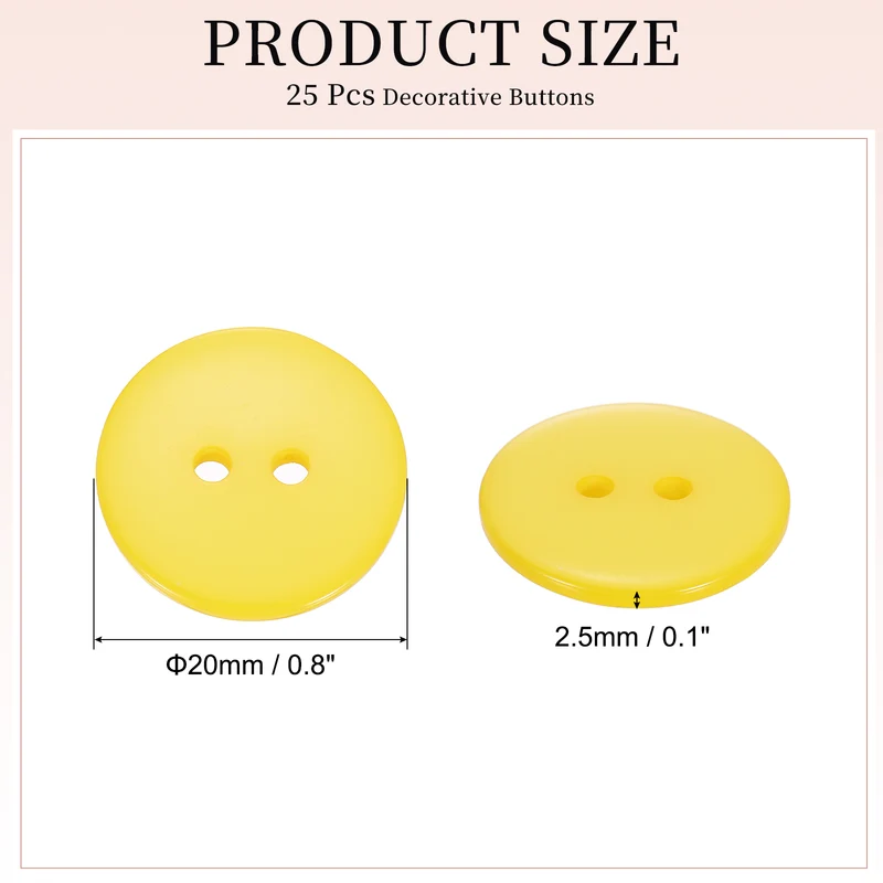 25 Pcs 20mm Resin Sewing Buttons, 2 Hole for Sewing Coats Shirts, Yellow