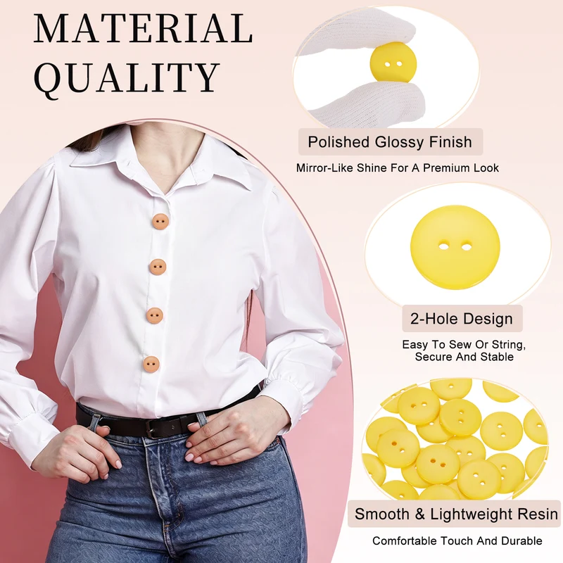 25 Pcs 20mm Resin Sewing Buttons, 2 Hole for Sewing Coats Shirts, Yellow