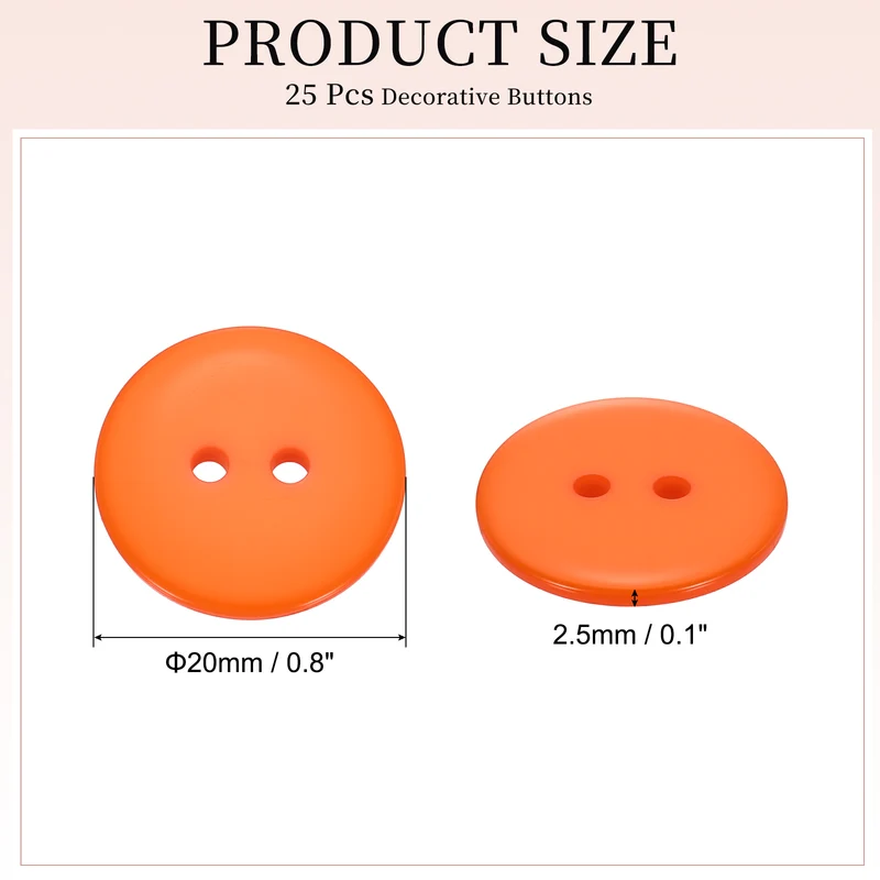 25 Pcs 20mm Resin Sewing Buttons, 2 Hole for Sewing Coats Shirts, Orange
