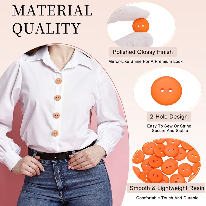 25 Pcs 20mm Resin Sewing Buttons, 2 Hole for Sewing Coats Shirts, Orange