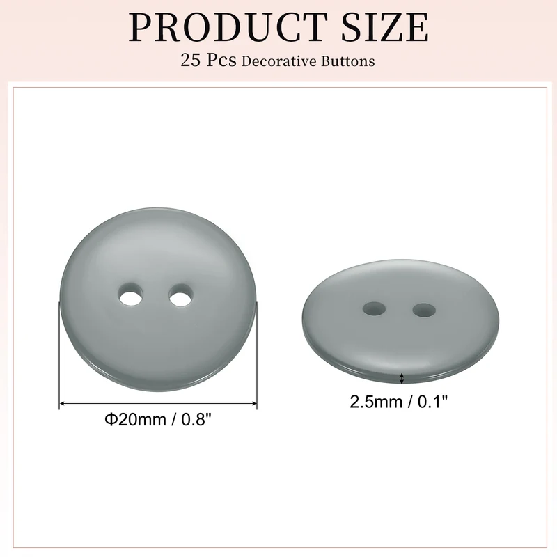 25 Pcs 20mm Resin Sewing Buttons, 2 Hole for Sewing Coats Shirts, Gray