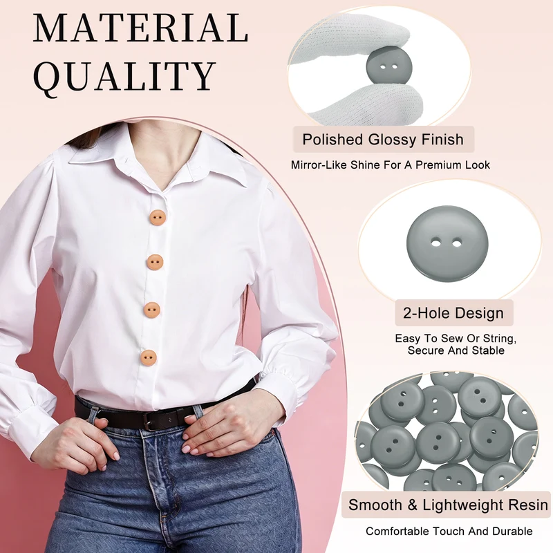 25 Pcs 20mm Resin Sewing Buttons, 2 Hole for Sewing Coats Shirts, Gray