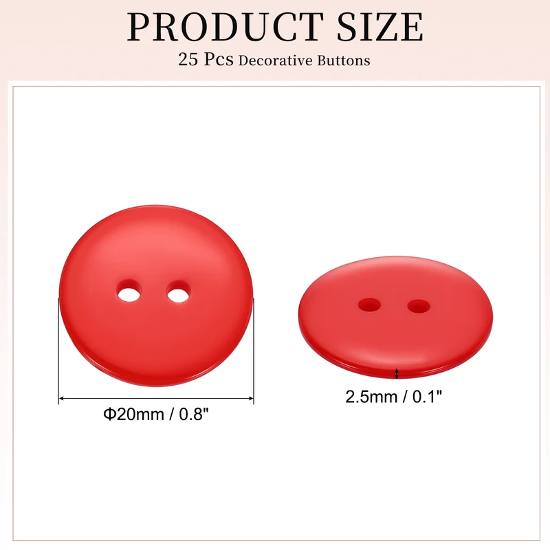 25 Pcs 20mm Resin Sewing Buttons, 2 Hole for Sewing Coats Shirts, Orange Red