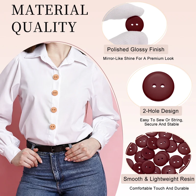 25 Pcs 20mm Resin Sewing Buttons, 2 Hole for Sewing Coats Shirts, Dark Red