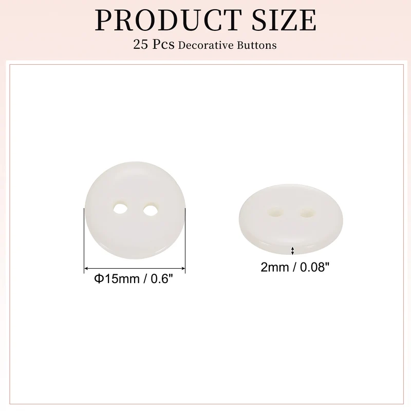 25 Pcs 15mm Resin Sewing Buttons, 2 Hole for Sewing Coats Shirts, Beige